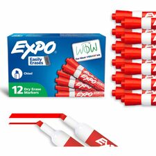 Expo Dry Erase Markers Chisel Marker Point - Erasable - Red Ink - 1 Dozen