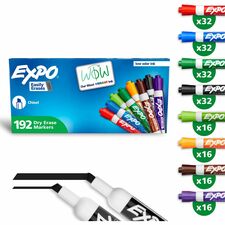 Expo Low-Odor Dry Erase Markers Chisel Marker Point - Erasable - Assorted Ink/ - 192 / Pack