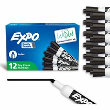 Expo Bold Color Dry-erase Markers Bullet Marker Point - Erasable - Black Ink - Dry - 1 Dozen