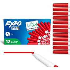 Expo Low-Odor Dry Erase Markers Fine Marker Point - Erasable - Red Ink - Dry - 1 Dozen