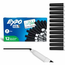 Expo Low-Odor Dry Erase Markers Fine Marker Point - Erasable - Black Ink - Dry - 1 Dozen