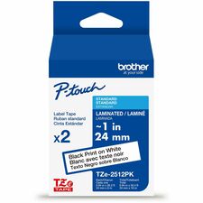 Brother Genuine P-touch TZe2512PK BK on WHT Label Tapes, Laminated, 24mmX8m each x 15/16" Width - White - Water Resistant - Laminated - Durable, Abrasion Resistant, Chemical Resistant, Grease Resistant, Grime Resistant, Temperature Resistant, Fade Resista