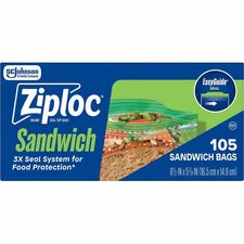Ziploc® Sandwich Bags 6.50" - Zipper, Seal Closure - Plastic - Sandwich, Storage, Food, Snack, Fruit, Vegetables - 105 / Box