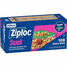 Ziploc® Snack Size Storage Bags 6.50" - Seal, Zipper Closure - Plastic - Snack, Food, Sandwich, Storage, Fruit, Vegetables - 108 / Box
