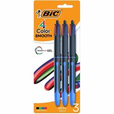 BIC 4-Colours-in-One Multifunction Ball Pen 1 mm Medium, Conical Pen Point - Retractable - Washable - Multi Ink - Black Round, Blue Barrel - 3 / Pack