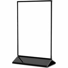 Deflecto Double-Sided Sign Holder w/Base Support 4" x 6" Media - Portrait, Vertical - 7" Height x 4.3" Width x 2.3" Depth - Plastic, Polystyrene - Clear, Black - Top Loading, Side-loading, Sturdy, Double-sided - 1 Each