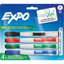 Expo Magnetic Dry Erase Markers Fine Marker Point - Erasable - Assorted Ink - Dry - 4 / Pack
