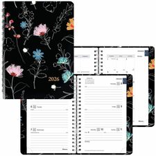 Rediform Essential Weekly/Monthly Planner Weekly, Monthly - 12 Month - January 2026 to December 2026 - 1 Week, 1 Month Double Page Layout - Twin Wire - Dramatic Floral - Dated Planning Page, Moon Phases, Monthly Planner, Daily Block, Tear-off, Monthly Tab