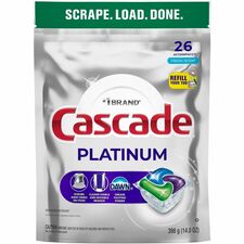 Cascade Platinum ActionPacs For Glassware, Dish, Dishwasher - Pod - Recommended For: Residue Remover, Dried-on Food Remover - Enzyme Activated - Silver - 26 - 1 Each