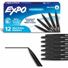 Expo Vis-A-Vis Wet-Erase Markers Ultra Fine Marker Point - Black Ink - 1 Dozen