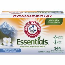 Arm & Hammer Essentials Fabric Softener Sheets For Laundry, Clothes - Sheet - Mountain Rain Scent - Anti-static, Pleasant Scent, Long Lasting, Machine Washable - White - 144 Sheets/Box - 6 / Carton