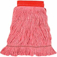 Genuine Joe 5" Looped End Wet Mop Large - Looped Ends, 4-ply, Headband, Fray Resistant, Durable, Launderable, Reusable, Tailband - Cotton, Synthetic, Yarn, Vinyl, Mesh, Woven, Polyester - Red - 1 Each