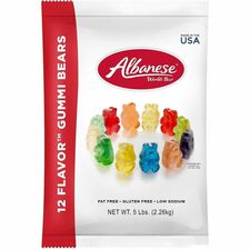 Albanese Confectionery Sweets Snack Boxes Blue Raspberry, Cherry, Grape, Lemon, Lime, Mango, Orange, Pineapple, Strawberry, Watermelon, Granny Smith Apple, ... - Gluten-free - 5 lb Pouch - 1 / Carton