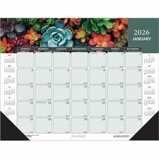 House of Doolittle Recycled Succulent/Cacti Desk Pad Julian Dates - Monthly - 12 Month - January 2026 to December 2026 - 1 Month Single Page Layout - 22" x 17" Sheet Size - 2" x 2.38" Block - Gummed - Desk Pad - Multi - Paper - Unruled Daily Block, Holida
