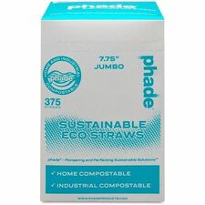 Phade Compostable Straws 7.8" Height x - Polyhydroxyalkanoate (PHA) - Caribbean Blue - 375 / Box