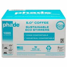 Phade 5" Eco-Stirrers 5" Height x - Polyhydroxyalkanoate (PHA) - Caribbean Blue - 1000 / Box