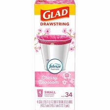 Glad Odorshield Cherry Blossom Trash Bags Cherry Blossom - Small Size - 4 gal Capacity - 18" Length x 17" Width - Drawstring Closure - Pink - Garbage, Kitchen, Bedroom, Bathroom - 34 / Box