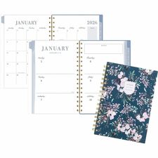 Cambridge Leah Bisch Weekly Monthly Planner Weekly, Monthly - 12 Month - January 2026 to December 2026 - 5 1/2" x 8 1/2" Sheet Size - Twin Wire - Calista Floral - Poly Cover - Monthly Planner, Unruled Planning Space, Unruled Daily Block, Tabbed, Holiday L
