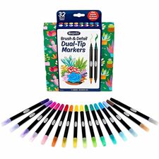 Crayola Dual-Ended Markers Brush, Ultra Fine, Chisel Marker Point - Multi Ink - Water Based - 16 / Pack