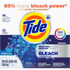 Tide Ultra Bleach Laundry Powder For Clothing, Laundry, Garment, Washing Machine - Powder - 129 oz (8.06 lb) - 89 Loads - Recommended For: Stain Remover - Enzyme Activated - Blue - 1 Each