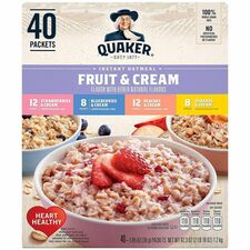 Green Rabbit Quaker Instant Oatmeal Fruit&Cream Low Calorie, Preservative-free, Low Fat, No Artificial Flavor - Assorted - 1.05 oz - 40 / Carton