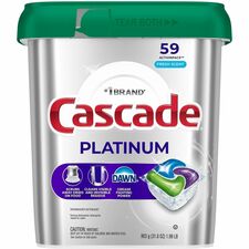 Cascade Platinum ActionPacs For Glassware, Dish, Dishwasher - Pod - Recommended For: Residue Remover, Dried-on Food Remover, Grease Remover - Enzyme Activated, Kosher - Silver - 59 - 1 Each