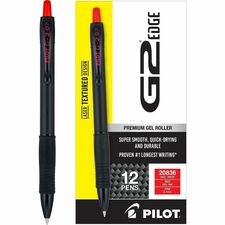 G2 Edge Gel Pen 0.7 mm Fine Pen Point - Refillable - Retractable - Red Ink - Gel-based - Black, Red Barrel - Tungsten Carbide Tip - Writing - 1 Dozen