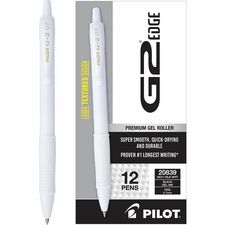 G2 Edge Gel Pen 0.7 mm Fine Pen Point - Refillable - Retractable - Black Ink - Gel-based - White Barrel - Tungsten Carbide Tip - Writing - 1 Dozen