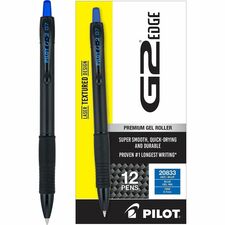 G2 Edge Gel Pen 0.7 mm Fine Pen Point - Refillable - Retractable - Blue Ink - Gel-based - Black, Blue Barrel - Tungsten Carbide Tip - Writing - 1 Dozen