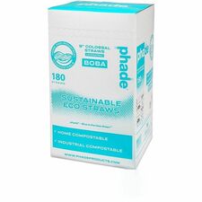 Phade Compostable Straws 9" Height x - Polyhydroxyalkanoate (PHA) - Caribbean Blue - 180 / Box