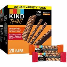 KIND THINS Variety Packs Dark Chocolate Cherry Cashew, Peanut Butter Dark Chocolate - Low Calorie, Gluten-free, Egg-free, Dairy-free, Individually Wrapped - 0.74 oz - 20 / Box