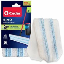 O-Cedar H2prO Flat Mophead Replacement Streak-free, Machine Washable, Long Lasting, Reusable - MicroFiber - White/Blue - 2 / Pack