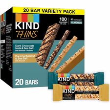 KIND THINS Variety Packs Dark Chocolate Nuts & Sea Salt, Caramel Almond & Sea Salt - Low Calorie, Gluten-free, Individually Wrapped, Egg-free - 0.74 oz - 20 / Box