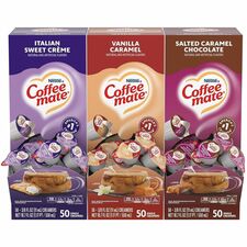 Coffee mate Liquid Creamer Singles Italian Sweet Creme, Salted Caramel Chocolate, Vanilla Caramel, Rich Gelato Flavor - 8 fl oz (237 mL) - 1 Serving - 150 Singles/Pack - 3 / Carton