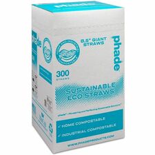 Phade Compostable Straws 8.5" Length - Polyhydroxyalkanoate (PHA) - Caribbean Blue - 300 Straws/Box - 4 / Carton