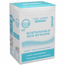 Phade Compostable Straws 7.8" Length - Polyhydroxyalkanoate (PHA) - Caribbean Blue - 600 Straws/Box - 10 / Carton
