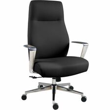 Lorell Office Chairs High Back - Black - Poly, Polyurethane - Armrest - 1 Each