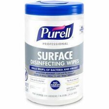 PURELL® Professional Surface Disinfect Wipes For Hard Surface, Desk - Wipe - Fresh Citrus Scent - 8" Length x 7" Width - Recommended For: Bacteria Remover, Virus Remover - Disinfectant, No-rinse, Durable, Bleach-free, Fume-free - White - 110/Tub - 6 /