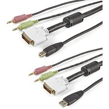 StarTech.com 10 ft 4-in-1 USB DVI KVM Cable with Audio 10 ft KVM Cable for Computer, KVM Switch, Keyboard/Mouse, Microphone, Peripheral Device - First End: 1 x DVI-I Digital Video - Male, 1 x USB 2.0 Type A - Female, 2 x Mini-phone Audio - Male - Second E
