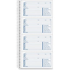 Adams Spiral Bound Phone Message Books 400 Sheet(s) - Spiral Bound - 2 Part - 5.25" x 11" Sheet Size - Assorted Sheet(s) - Recycled - 1 Each