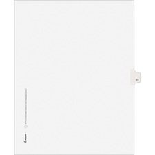 Avery® Individual Legal Exhibit Dividers - Avery Style - Unpunched 25 x Divider(s) - 25 Printed Tab(s) - Digit - 13 - 1 Tab(s)/Set - 8.5" Divider Width x 11" Divider Length - Letter - White Paper Divider - White Tab(s) - 20% Recycled - Reinforced Tab,
