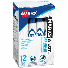 Avery® Marks A Lot Dry Erase Marker, 12 Blue Markers (24406) 5 mm Chisel Marker Point - Erasable - Washable - Blue Ink - Dry - White Barrel - Home, Classroom, Office, School, Document, Writing