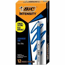 BIC Intensity Permanent Markers Fine Marker Point - Blue Ink - Silver Barrel - 1 Dozen