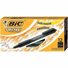 BIC SoftFeel Retractable Ball Pens Fine Pen Point - Retractable - Black Ink - Black Rubber Barrel - 1 Dozen