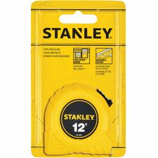 Stanley Tape Rule 12 ft Length x 0.5" Width - 1/16 Graduations - Imperial Measuring System - Plastic - Yellow - 1 Each