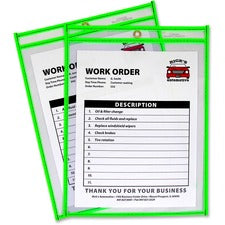 C-Line Neon Colored Stitched Shop Ticket Holders Support 9" x 12" Media - Vinyl - Clear, Neon Green - Sturdy - 1 Each
