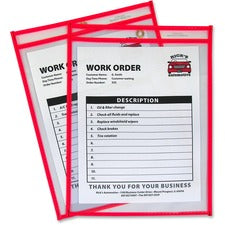 C-Line Neon Colored Stitched Shop Ticket Holders Support 9" x 12" Media - Vinyl - Clear, Neon Red - Sturdy - 1 Each