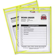 C-Line Neon Colored Stitched Shop Ticket Holders Support 9" x 12" Media - Vinyl - Clear, Neon Yellow - Sturdy - 1 Each