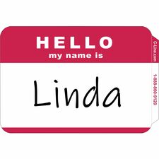 C-Line Hello My Name Is Adhesive Name Badges Hello My Name Is - 3 1/2" Width x 2 1/4" Length - Rectangle - Red - 100 / Box