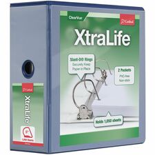 Cardinal® Xtralife ClearVue Locking Slant-D Binder 5" Binder Capacity - Letter - 8 1/2" x 11" Sheet Size - 1100 Sheet Capacity - 4 3/8" Spine Width - 3 Ring(s) - Fastener(s): D-Ring - Pocket(s): 2, Inside Front & Back - Polyolefin - Blue - 2.25 lb - N